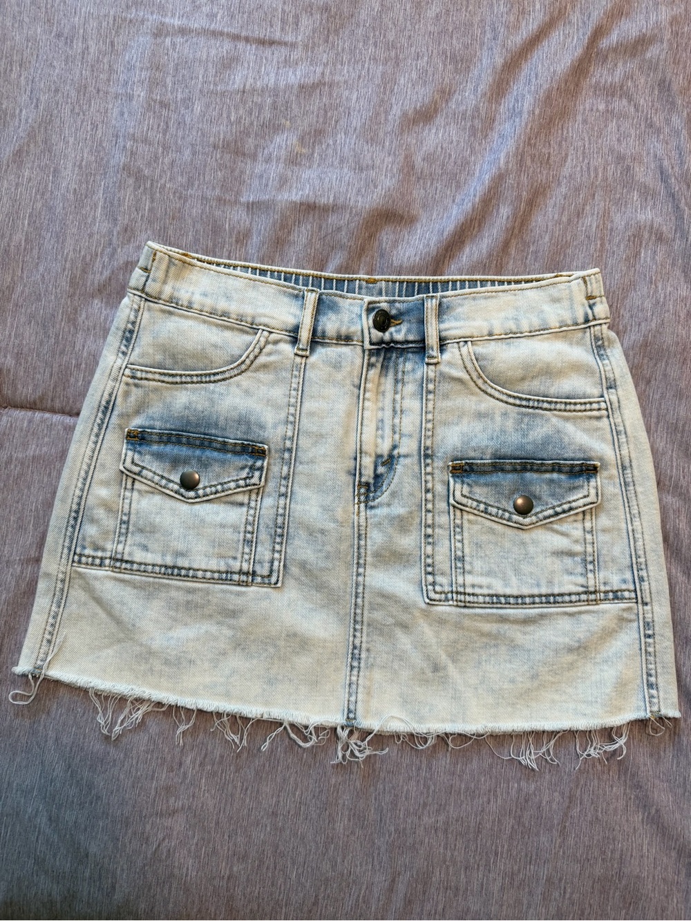 Aerie Light Wash Denim Mini Skirt with Front Pockets